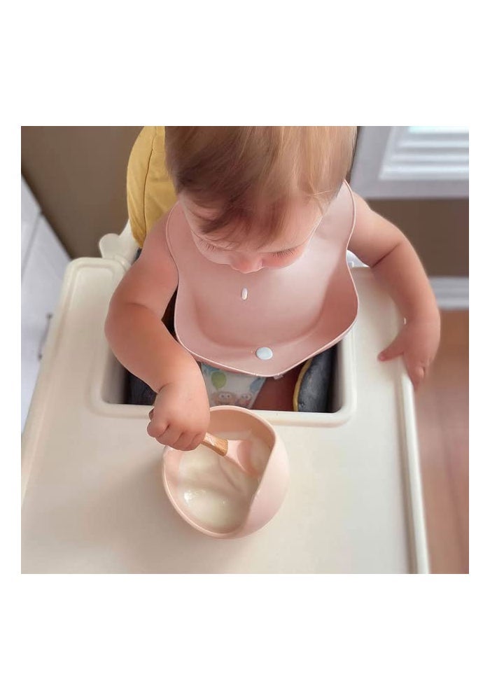 Ginbear Baby Bowls with Suction, Silicone Bibs, Self Feeding Spoons, Led Weaning Supplies, Toddler Eating Set for Ages 6 Months+ (Baby Pink) - Image 5